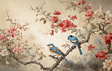 Красные 3D обои Design Studio 3D Chinoiserie birds AG-CB-008