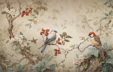 Красные 3D обои Design Studio 3D Chinoiserie birds AG-CB-001