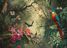 Красные 3D обои Design Studio 3D Chinoiserie birds AG-CB-009